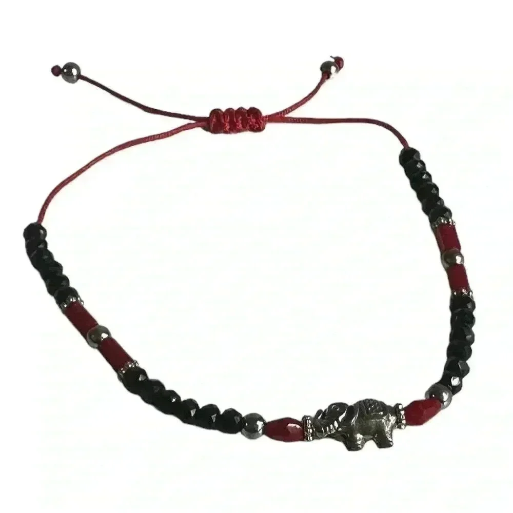 Black red and silver beaded bracket adjustable elephant charm women’s jewelry